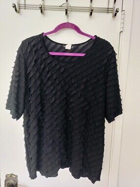 Vintage Y2K Janeric Woman 2X Black Tiered Ruffle Blouse Lettuce Trim Made in USA